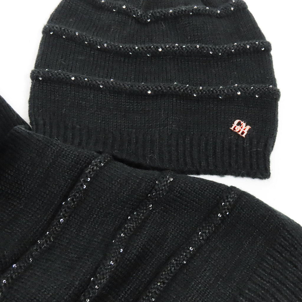 Cappello e sciarpa a righe 3d con paillettes dettaglio