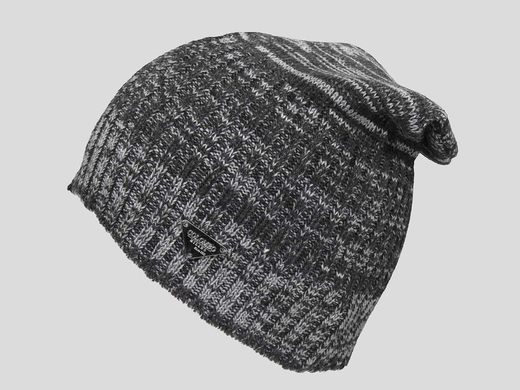Grigio - berretto uomo - cappello lungo tricot bicolore con lavorazione a filato ritorto