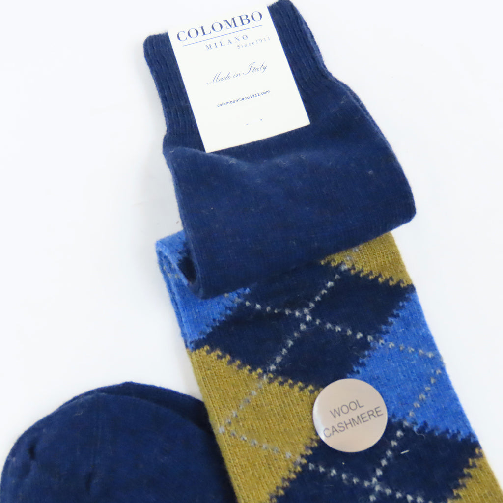 Calze lunghe a rombi in Cashmere Ass. A blu dettaglio