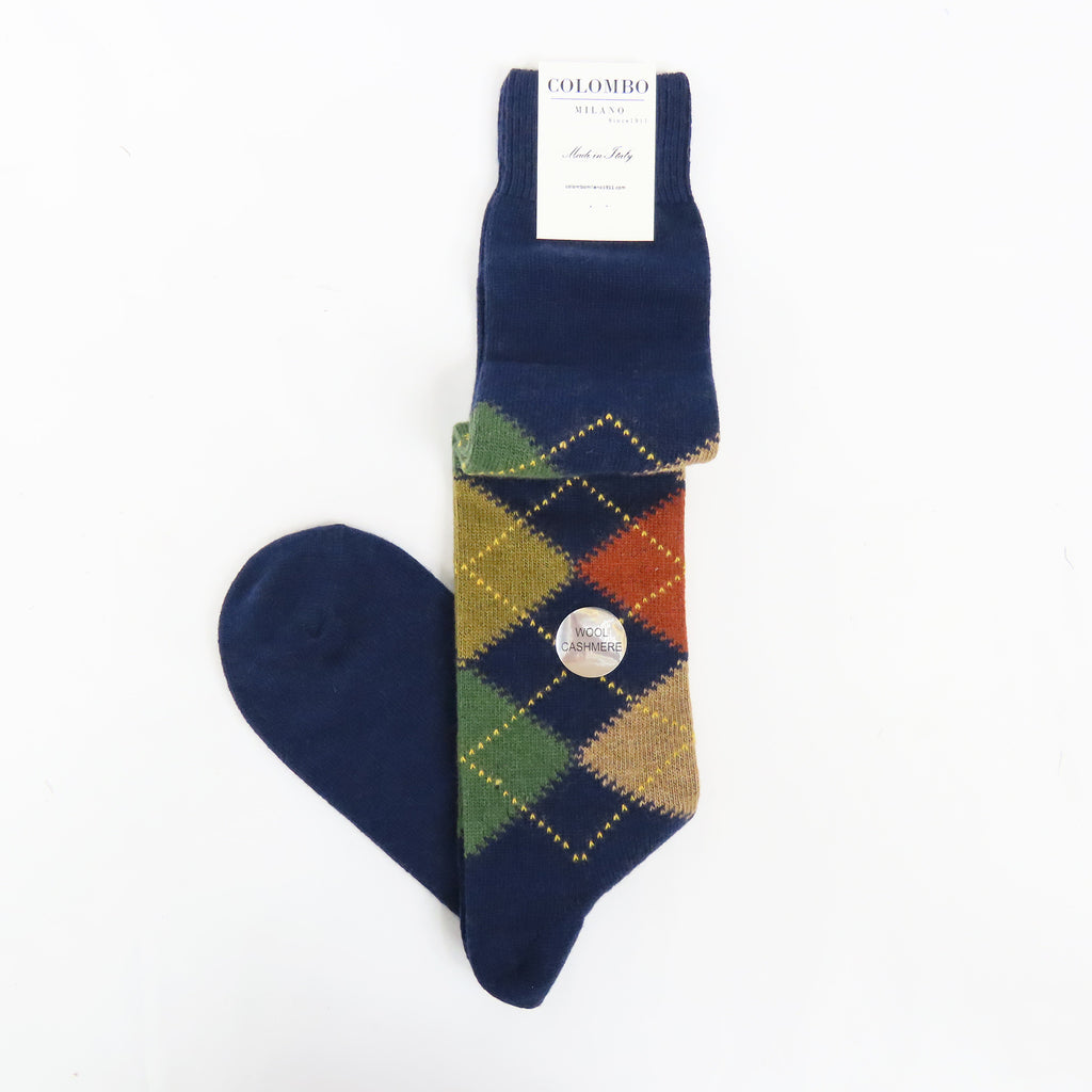 Calze lunghe a rombi in Cashmere Ass. E blu