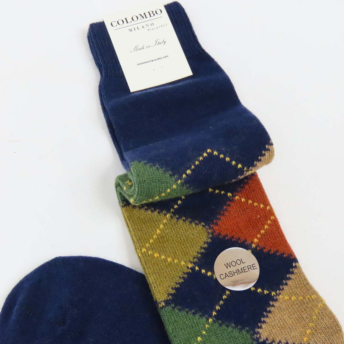 Calze lunghe a rombi in Cashmere Ass. E blu dettaglio