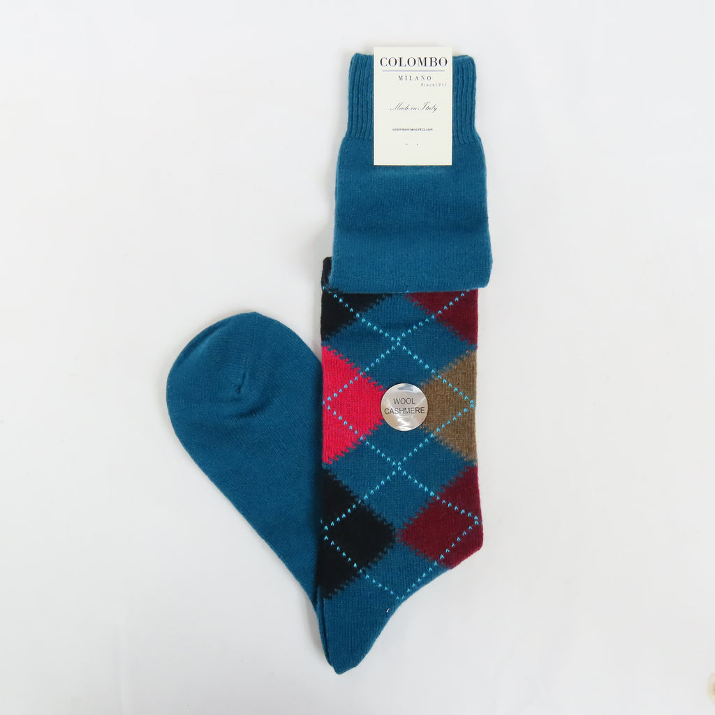 Calze lunghe a rombi in Cashmere Ass. E petrolio