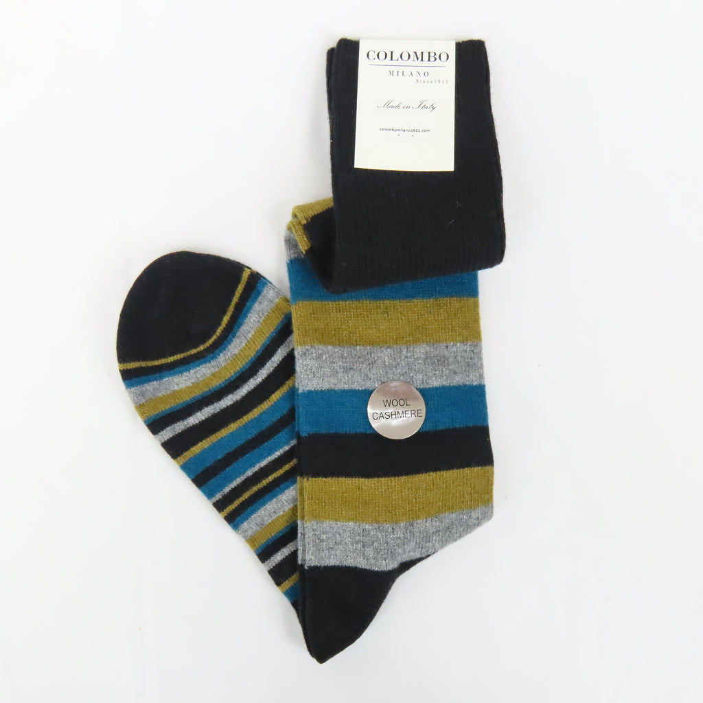 Calze lunghe in Cashmere - righe spesse colorate nero
