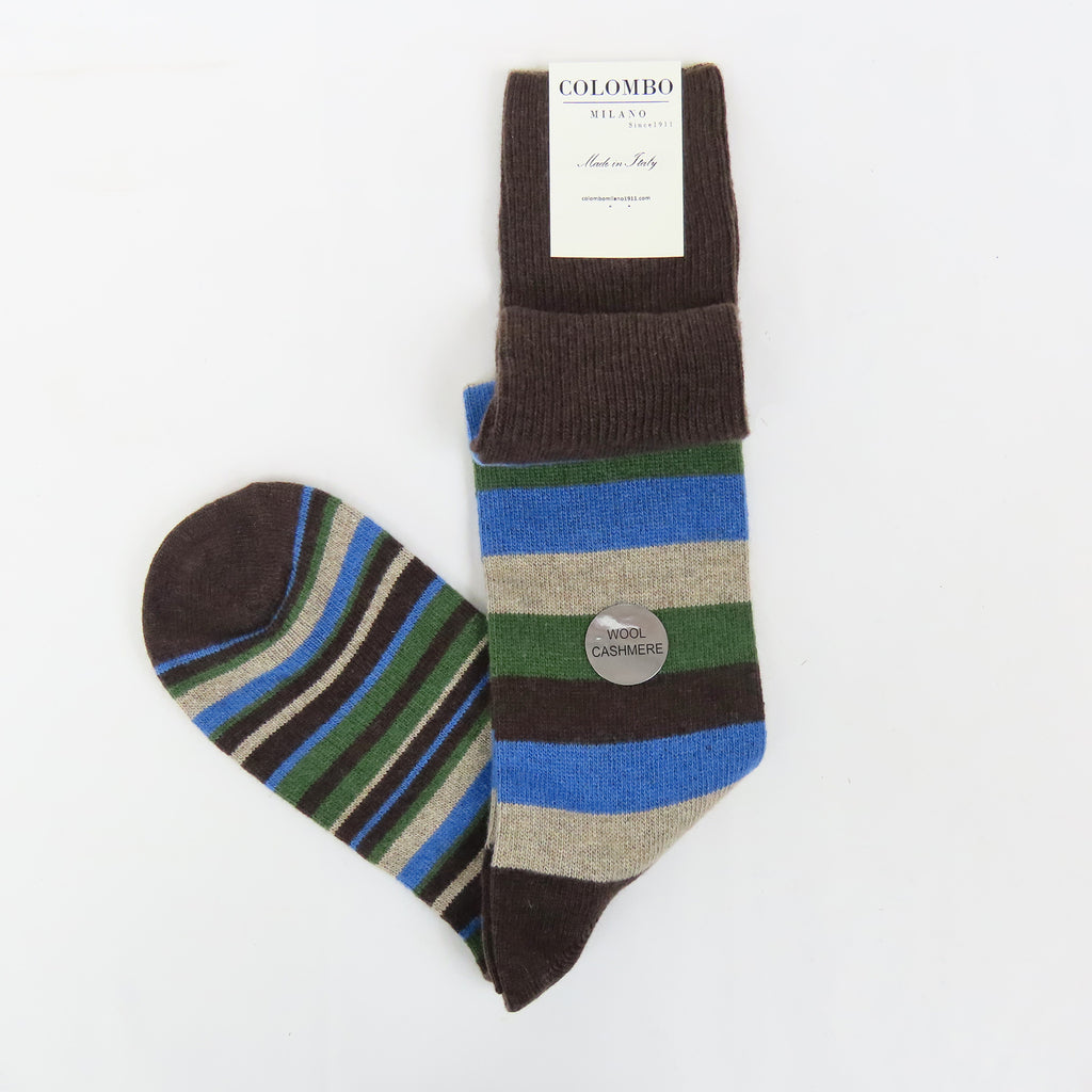 Calze lunghe in Cashmere - righe spesse colorate marrone