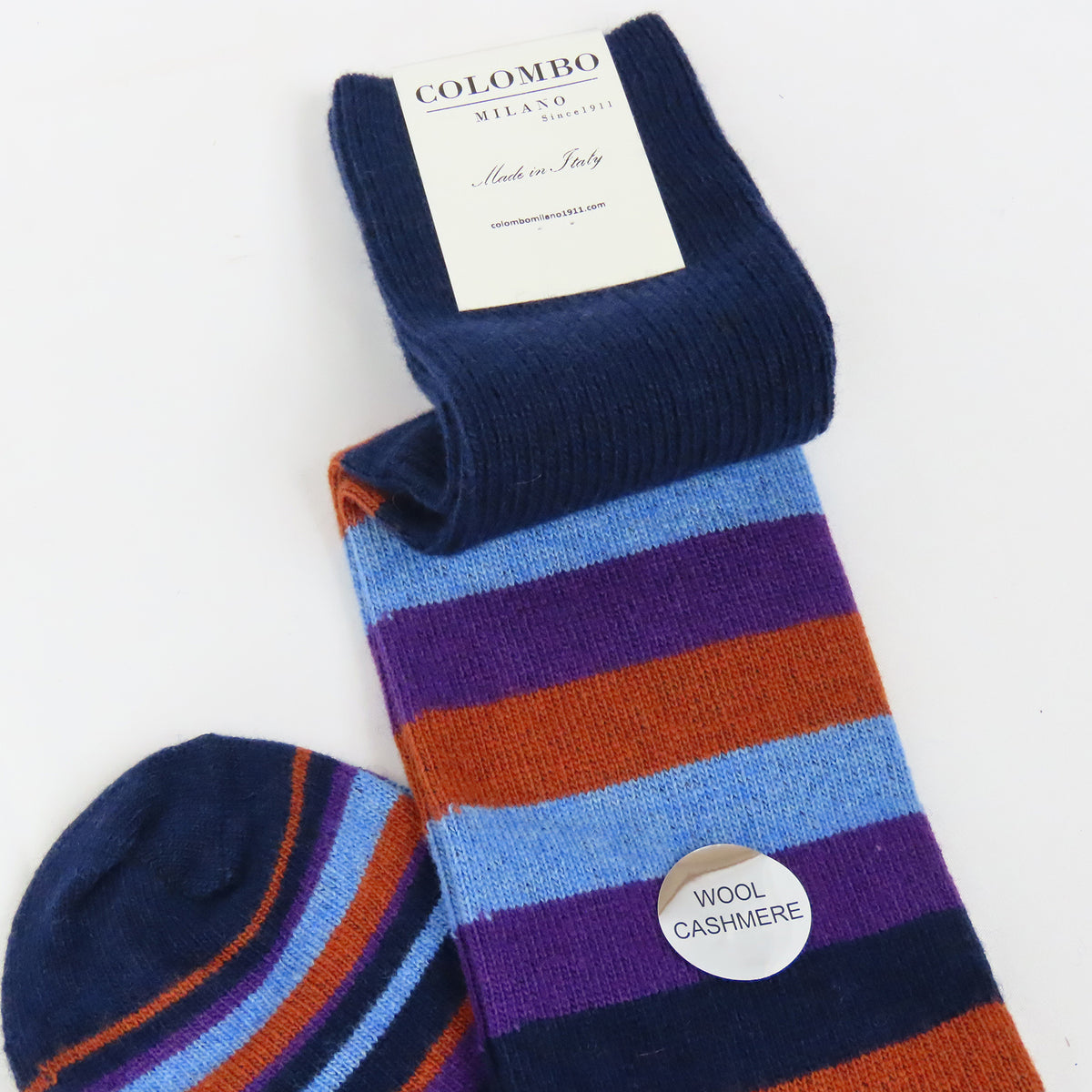 Calze lunghe in Cashmere - righe spesse colorate blu dettaglio