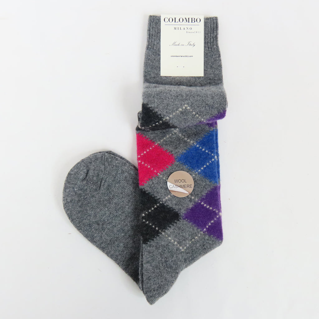 Calze lunghe in Cashmere a rombi con lurex - ass.A grigio
