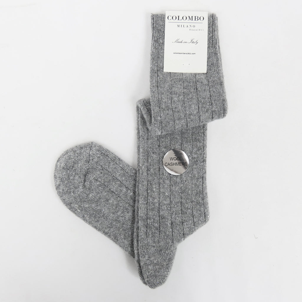 Calze lunghe grigio chiaro in Cashmere con lurex argento
