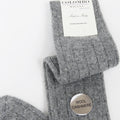 Calze lunghe grigio chiaro in Cashmere con lurex argento