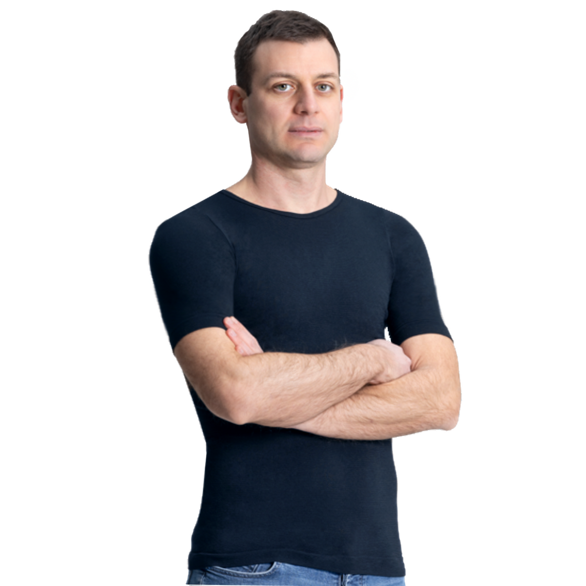 Maglia in modal ultralight con cashmere - maniche corte girocollo blu