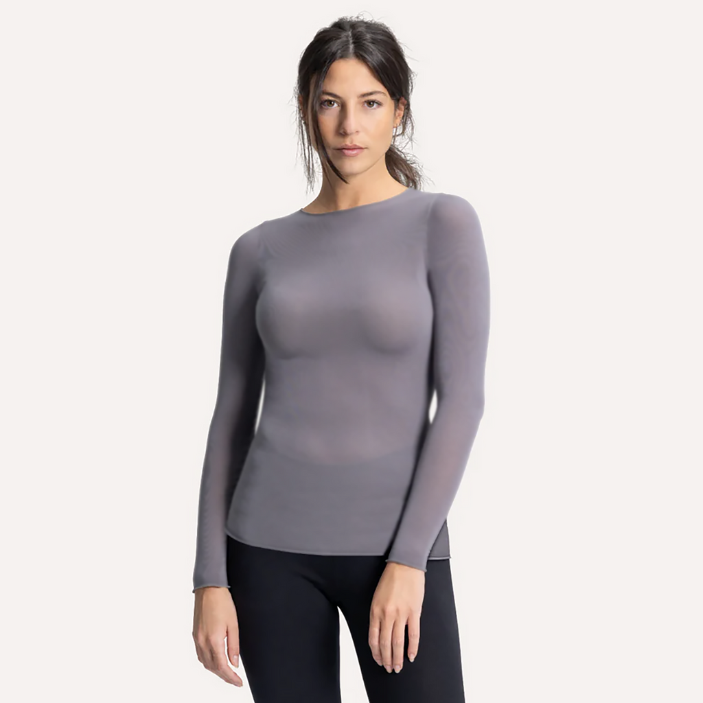 Maglia in modal e cashmere ultralight - maniche lunghe girocollo grigia