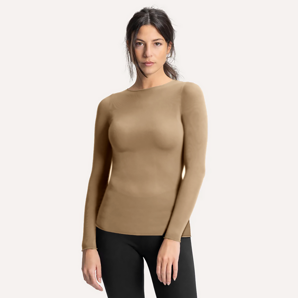 Maglia in modal e cashmere ultralight - maniche lunghe girocollo toffee