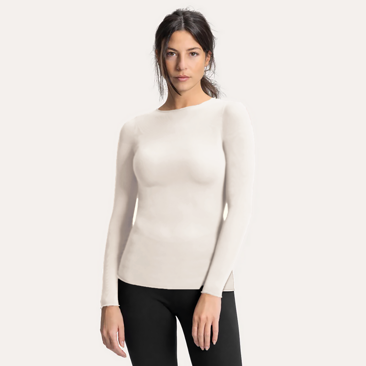 Maglia in modal e cashmere ultralight - maniche lunghe girocollo latte