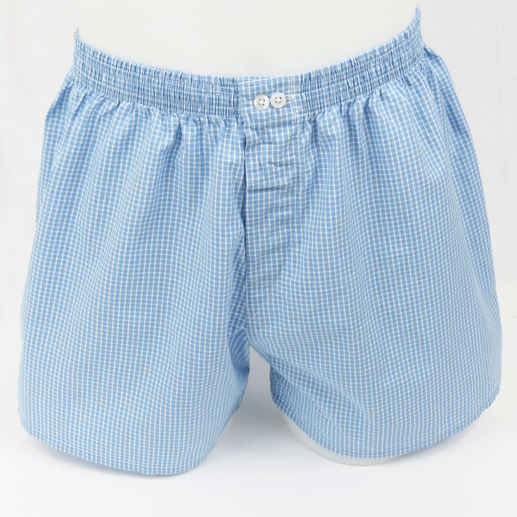 Boxer popeline taglie forti a quadretti bianchi su fondo azzurro- 100%cotone fronte