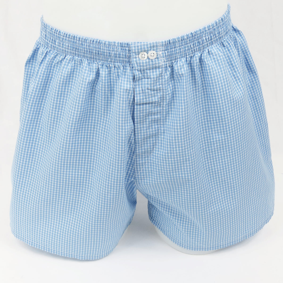 Boxer popeline taglie forti a quadretti bianchi su fondo azzurro- 100%cotone fronte