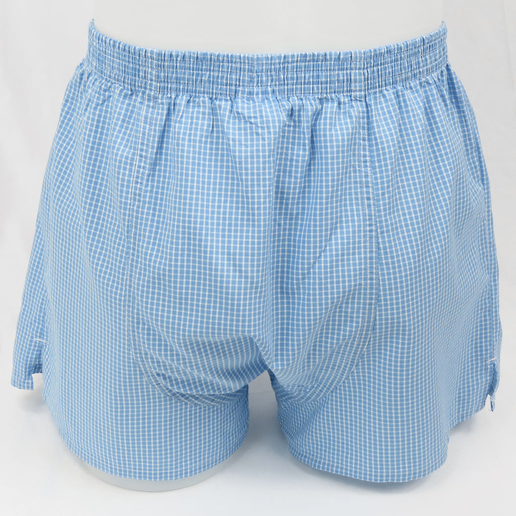 Boxer popeline taglie forti a quadretti bianchi su fondo azzurro- 100%cotone retro