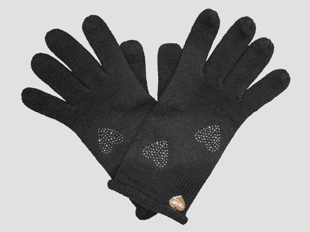 Neri - guanti donna - guanto con cuori di strass e medaglietta oro a forma di cuore