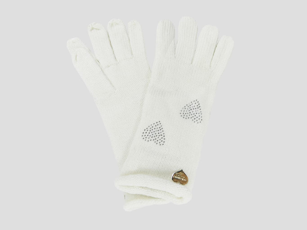 Panna - guanto con cuori di strass e medaglietta oro a forma di cuore