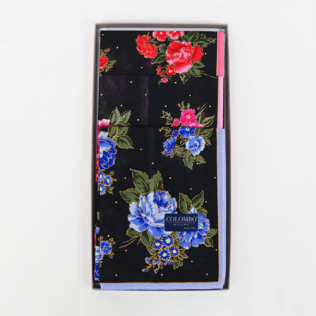 Giulia - fazzoletti fondo nero con rose dai contorni oro