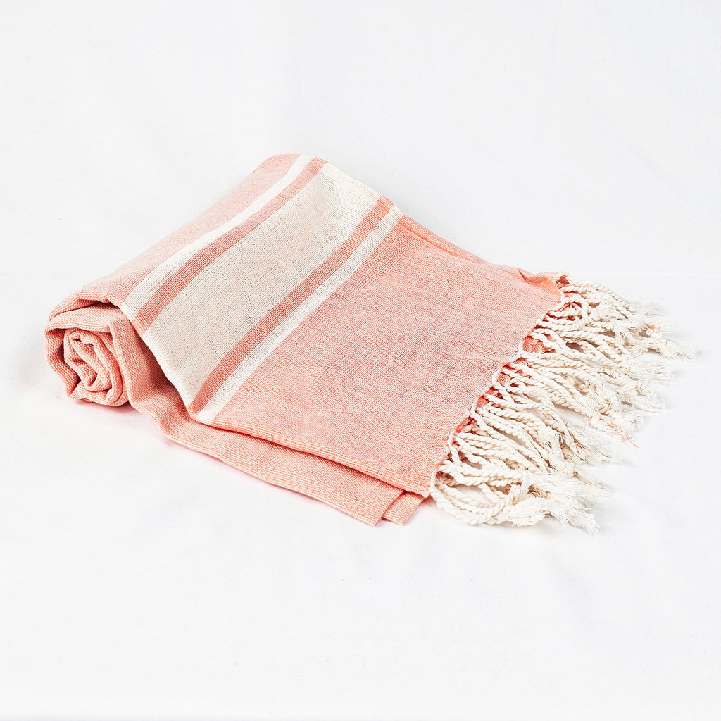 Telo mare rosa salmone a righe in cotone