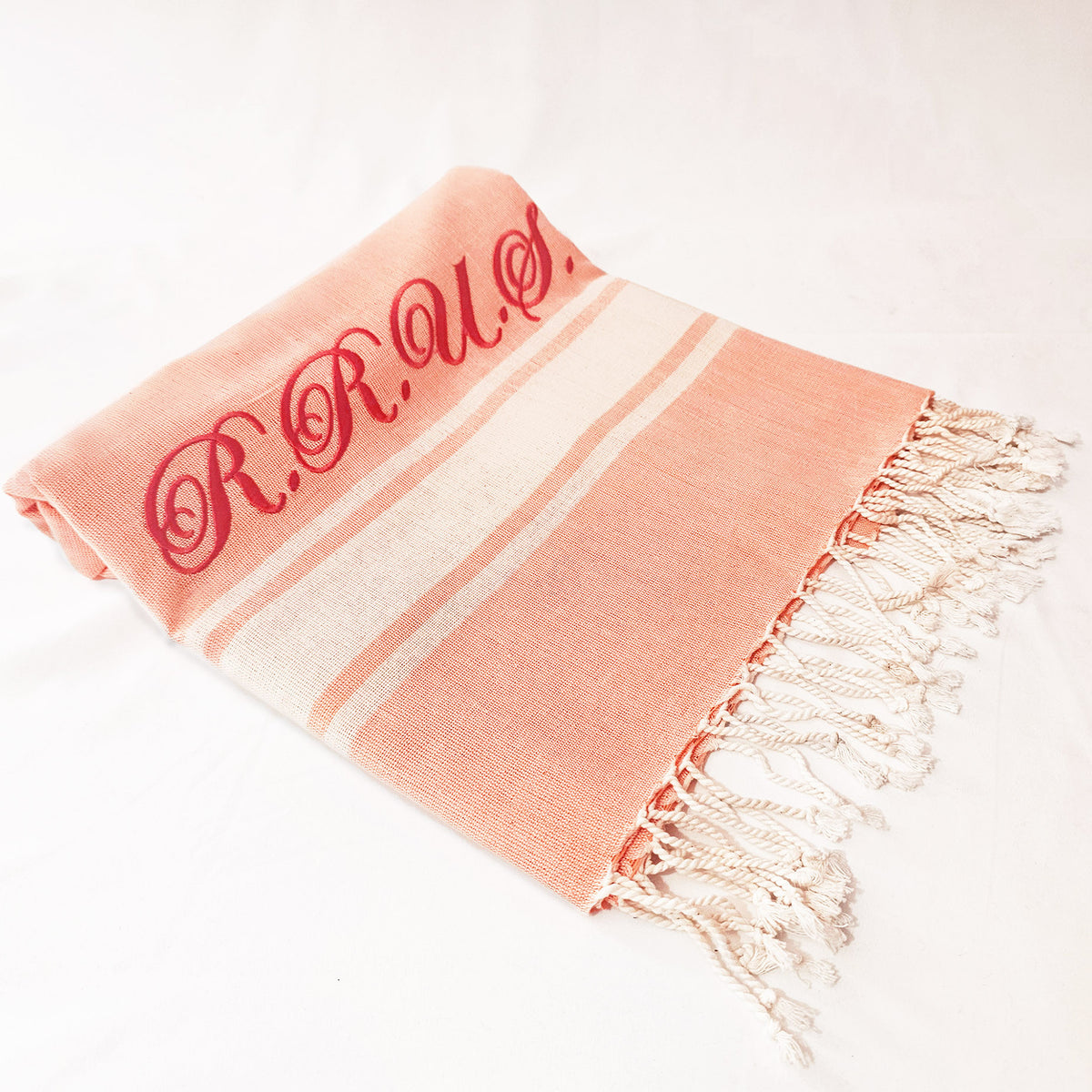 Telo mare rosa salmone a righe in cotone da personalizzare