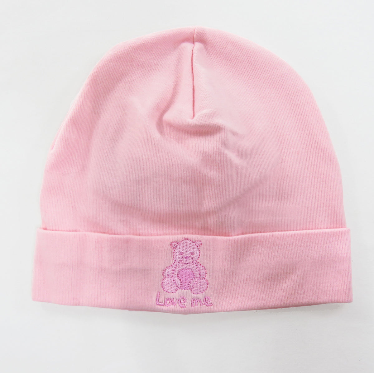 Berretto neonato in cotone con orsetto ricamato - 6M/1A rosa