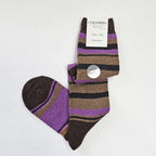 Calze lunghe in Cashmere a righe colorate con lurex marrone