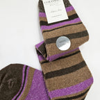 Calze lunghe in Cashmere a righe colorate con lurex marrone dettaglio