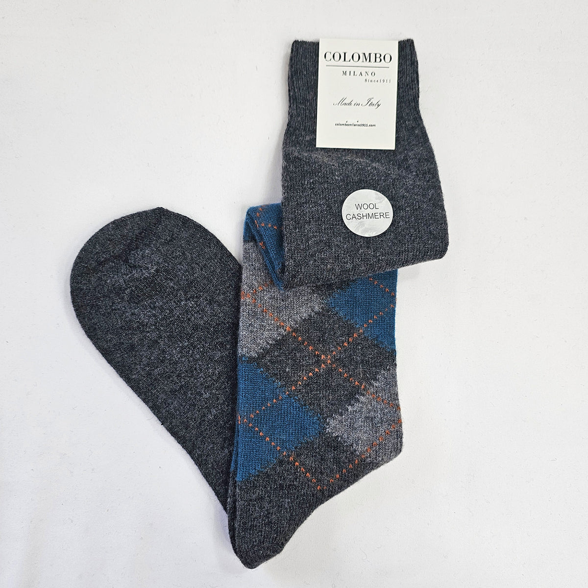 Calze lunghe a rombi in Cashmere colori scuri grigio