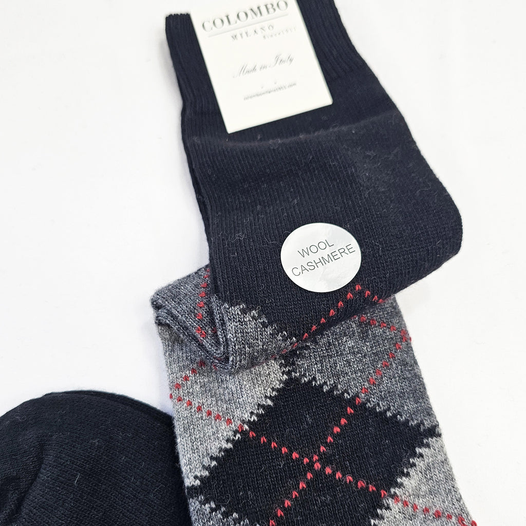 Calze lunghe a rombi in Cashmere colori scuri