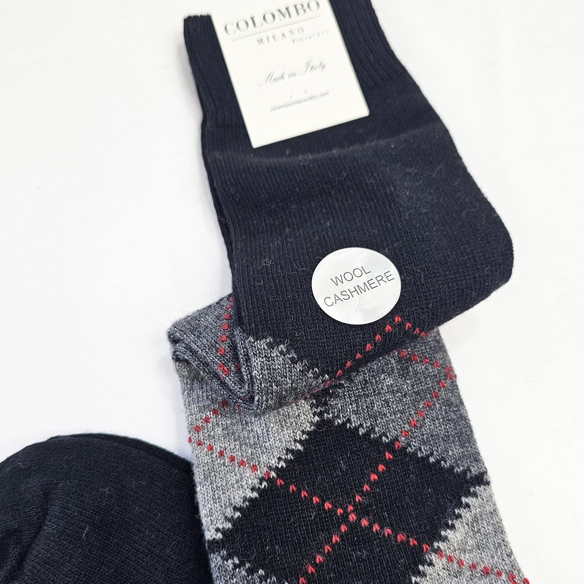 Calze lunghe a rombi in Cashmere colori scuri