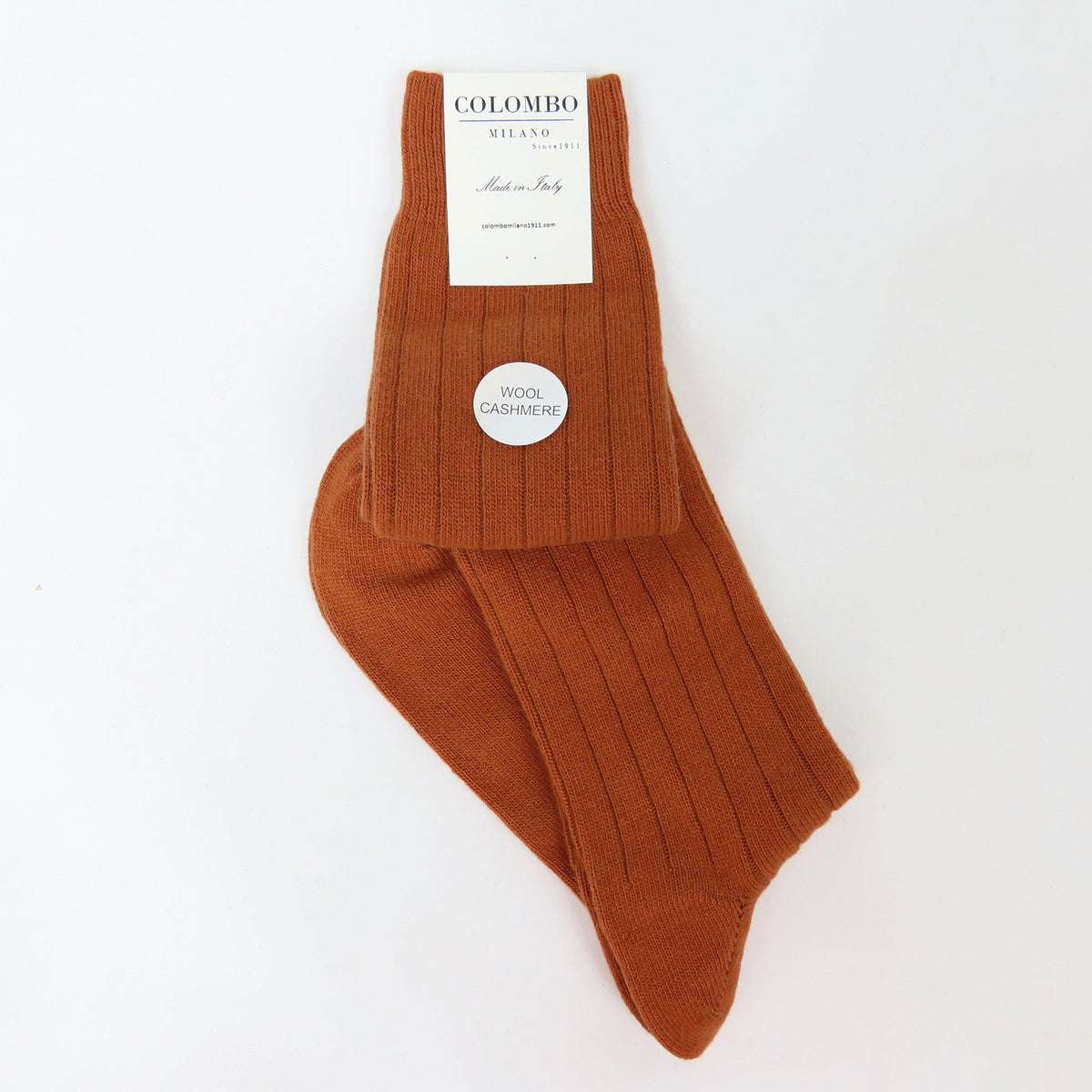 Calze lunghe a costa in Cashmere - bruciato