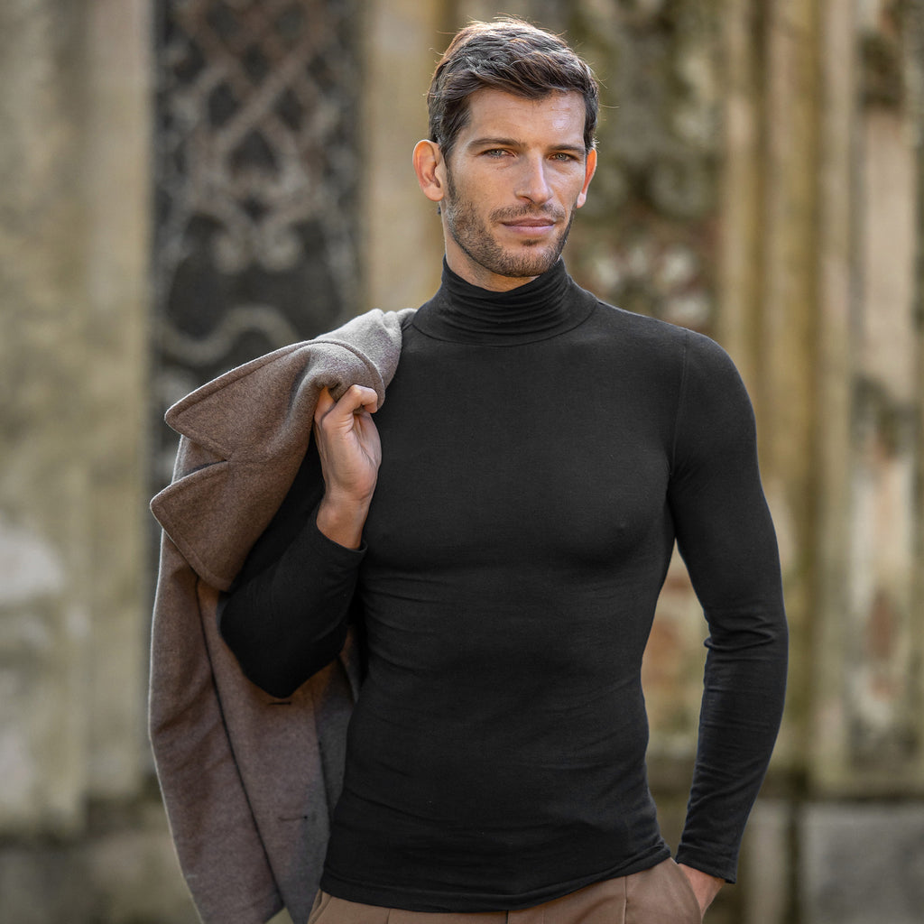 Maglia in modal ultralight con cashmere - maniche lunghe collo alto nera modello