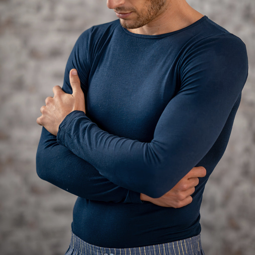 Maglia in modal ultralight con cashmere - maniche lunghe girocollo blu