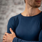Maglia in modal ultralight con cashmere - maniche lunghe girocollo blu dettaglio
