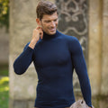 Maglia in modal ultralight con cashmere - maniche lunghe collo alto blu modello