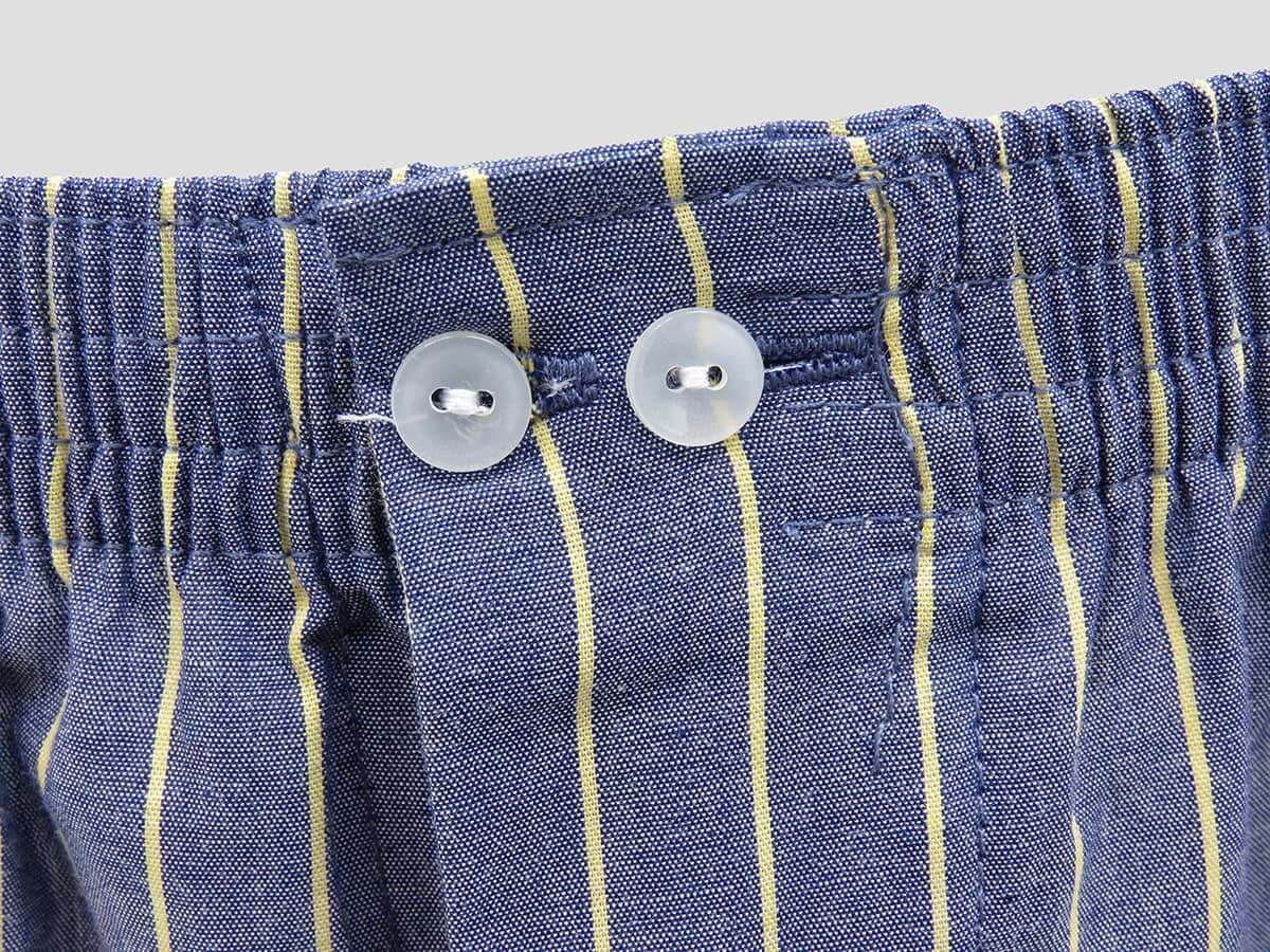 Dettaglio - Kent -  Boxer da uomo in cotone blu con righe gialle