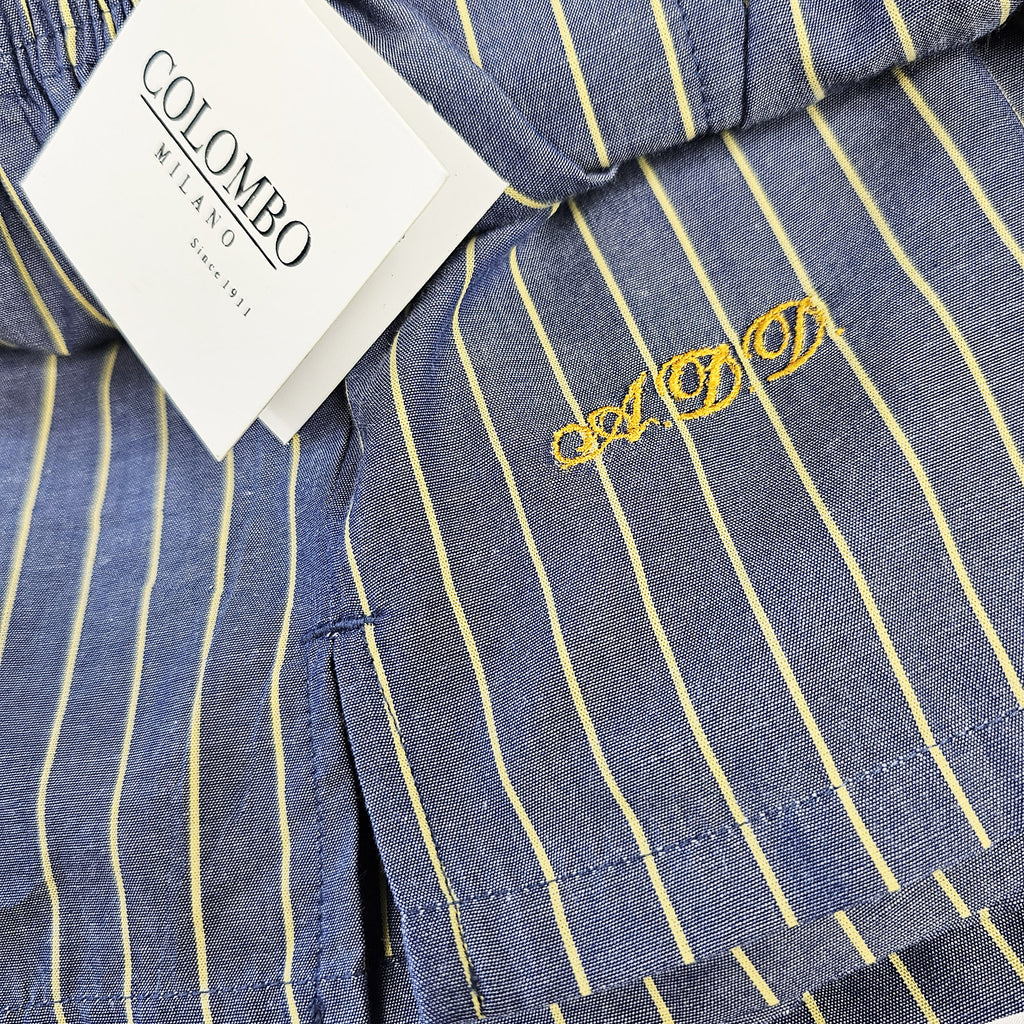 Boxer blu con righe gialle con iniziali ricamate