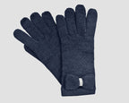 Blu - guanti donna - guanti con fiocco a maglia impreziosito da catena di strass