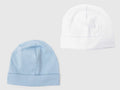 Set bianco/azzurro - cappellini neonato - berretti di cotone elasticizzato tinta unita