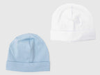 Set bianco/azzurro - cappellini neonato - berretti di cotone elasticizzato tinta unita