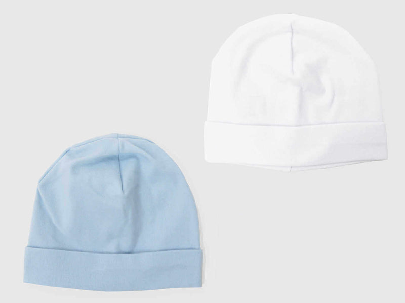 Set bianco/azzurro - cappellini neonato - berretti di cotone elasticizzato tinta unita