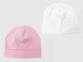 Set bianco/rosa - cappellini neonato - berretti di cotone elasticizzato tinta unita