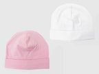 Set bianco/rosa - cappellini neonato - berretti di cotone elasticizzato tinta unita