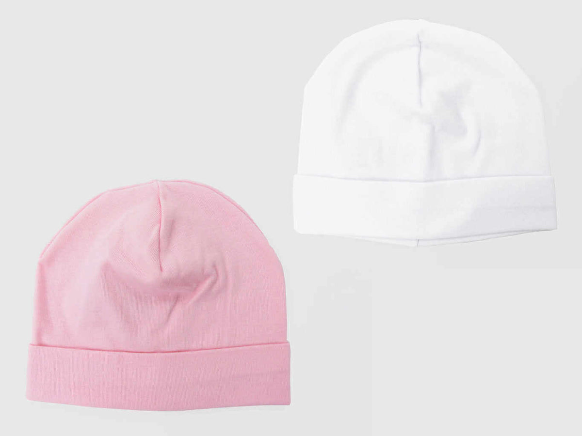 Set bianco/rosa - cappellini neonato - berretti di cotone elasticizzato tinta unita