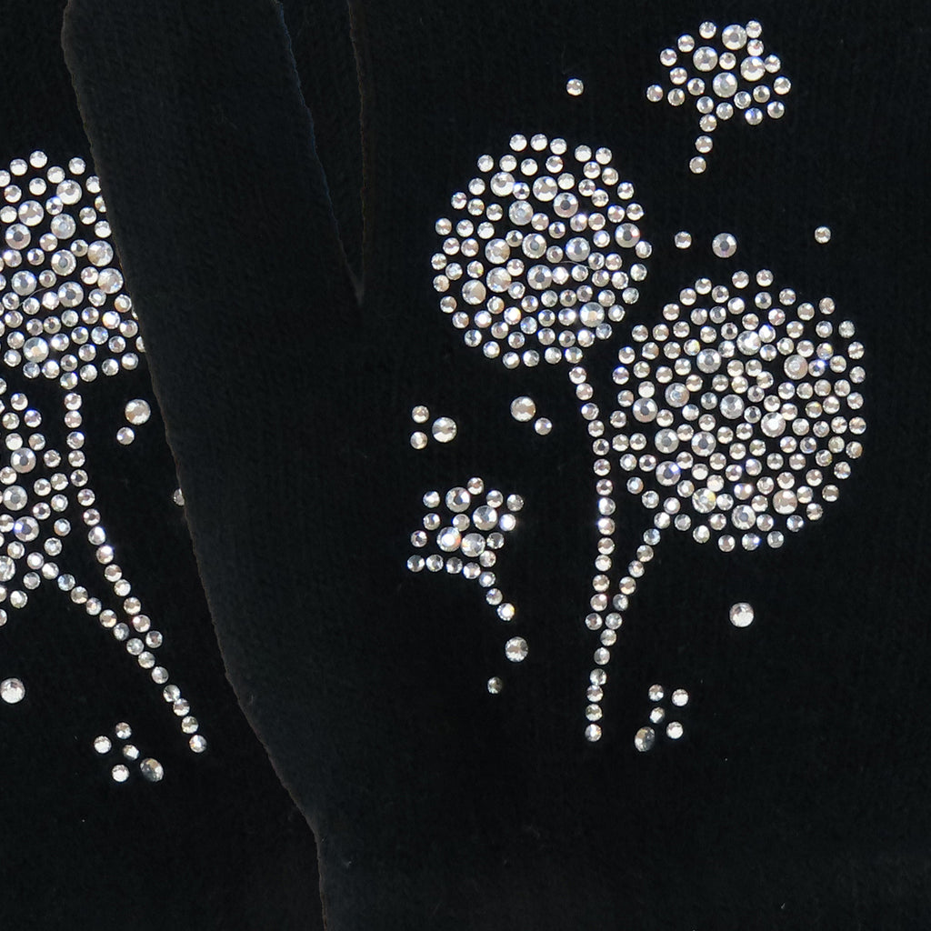 Guanti donna elasticizzati con soffioni di strass dettaglio