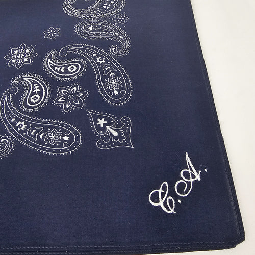 Bandana in cotone blu stampa cachemire - con ricamo personalizzato dettaglio