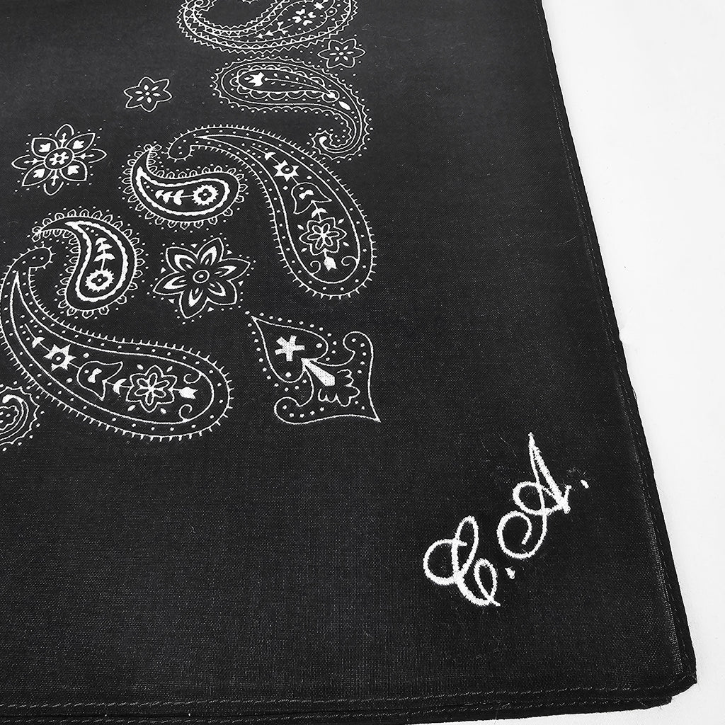 Bandana nera in cotone stampa cachemire - con ricamo personalizzato