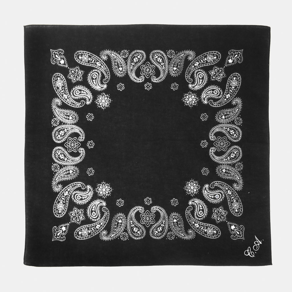 Bandana nera in cotone stampa cachemire - con ricamo personalizzato