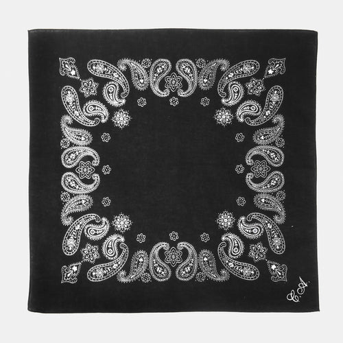 Bandana nera in cotone stampa cachemire - con ricamo personalizzato