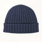Cappello in cashmere a coste blu navy - Made in Italy